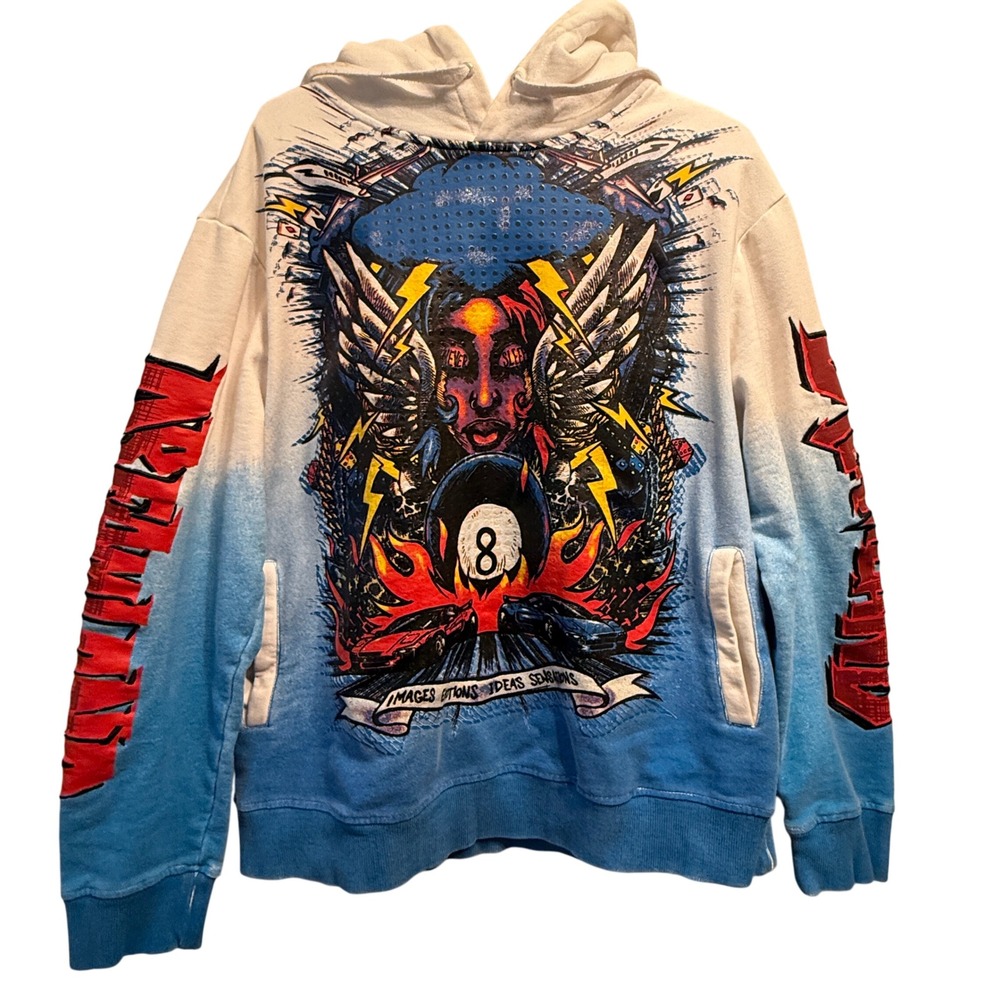 Dreamland Graphic Hoodie XL Blue White Pullover‎ Hooded Sweatshirt Never Sleep